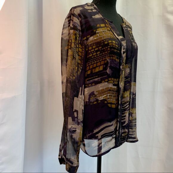 Melanie Lyne purple sheer transparent chiffon long sleeve blouse M - Picture 3 of 9